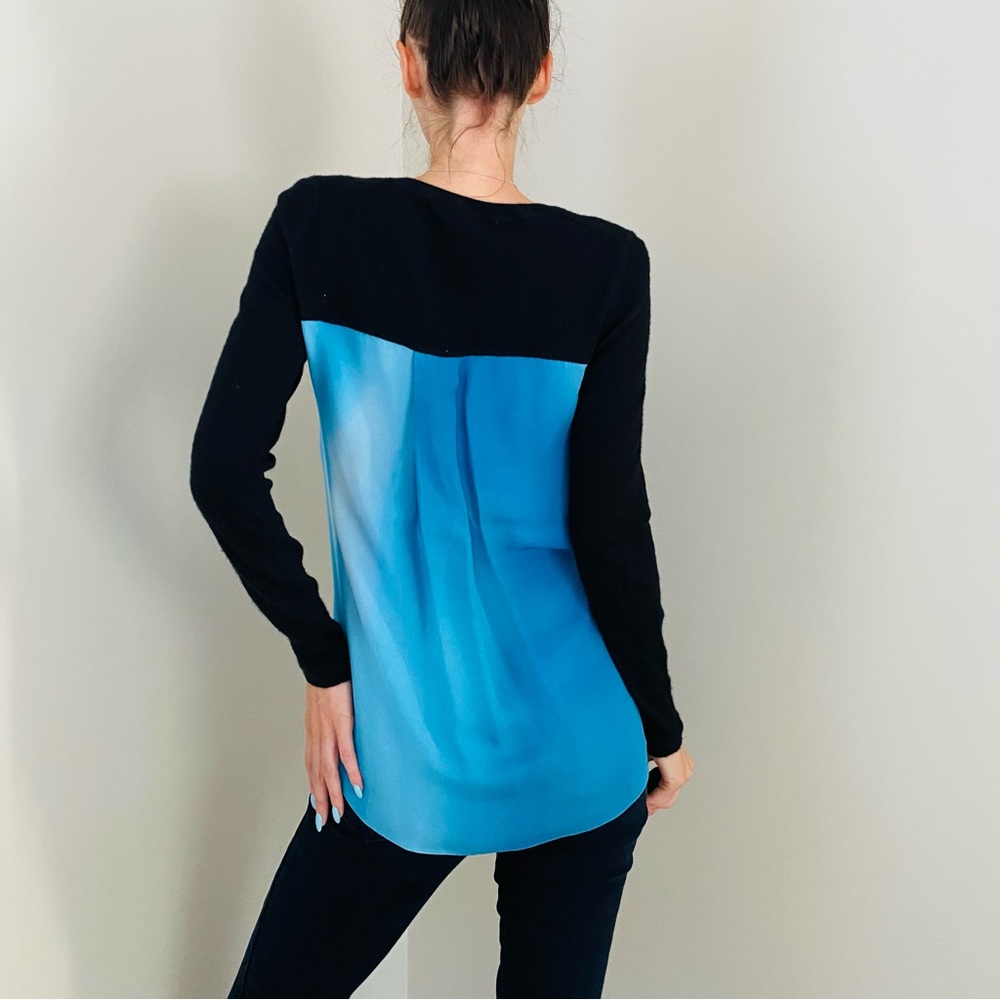 Elie Tahari 100% Cashmere 100% Silk Knit Color Block V-Neck Pullover Sweater, S - Picture 7 of 11